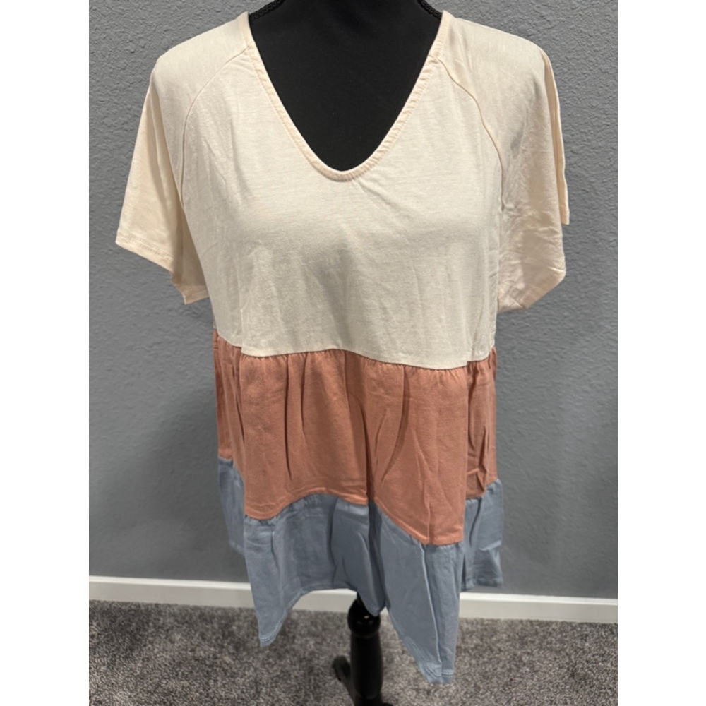 Cotton Bleu Color Block Tiered V-Neck Top, Sz Small NWOT - Picture 6 of 12